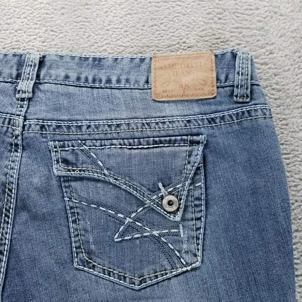 Amethyst Jeans Womens 16 Blue Bootcut Low Rise Distressed Stretch Embroidered - Picture 3 of 10